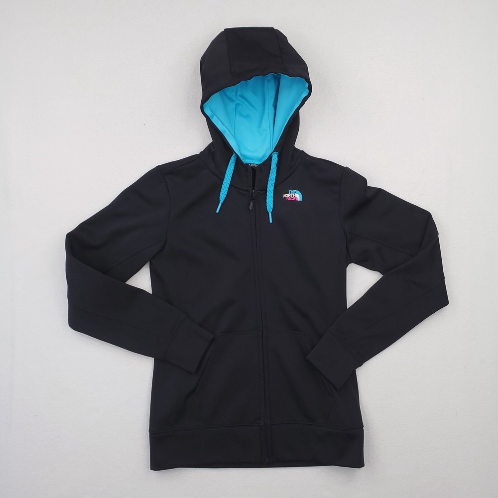North Face Jacket Womens Small Black Blue Hoodie Full Zip Lightweight Outdoor